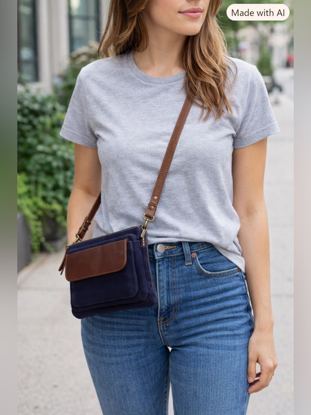 United By Blue Canvas & Leather Crossbody Bag - Navy / Brown